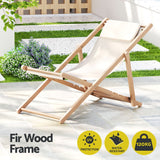 Outdoor Deck Chair | Wooden Sun Lounge | Folding Beach Patio Furniture | Gardeon | Beige