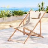 Outdoor Deck Chair | Wooden Sun Lounge | Folding Beach Patio Furniture | Gardeon | Beige