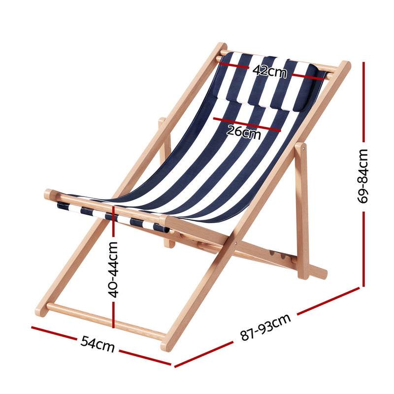 Outdoor Deck Chair | Wooden Sun Lounge | Folding Beach Patio Furniture | Gardeon | Blue