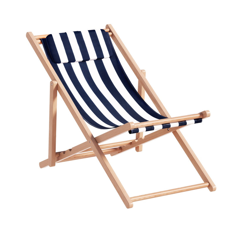 Outdoor Deck Chair | Wooden Sun Lounge | Folding Beach Patio Furniture | Gardeon | Blue
