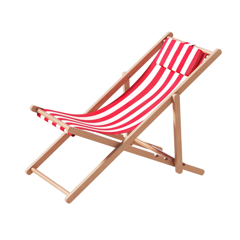 Outdoor Deck Chair | Wooden Sun Lounge | Folding Beach Patio Furniture | Gardeon | Red