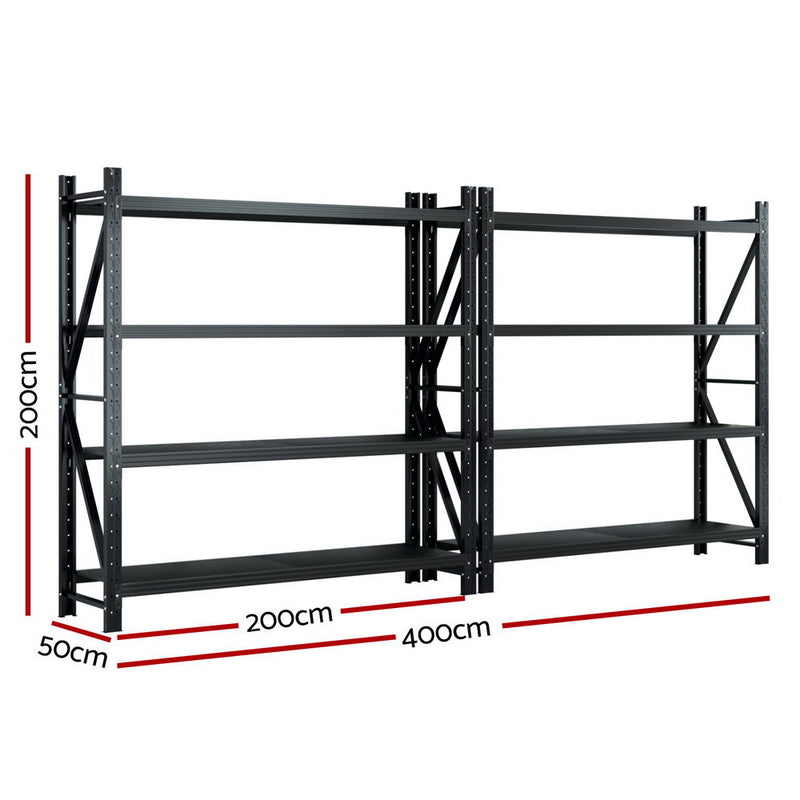 4Mx2M Garage Shelving Warehouse Rack | Giantz| Black