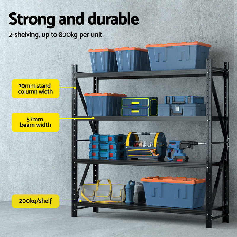 4Mx2M Garage Shelving Warehouse Rack | Giantz| Black