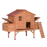 Wooden chicken coop with a ramp on a white background