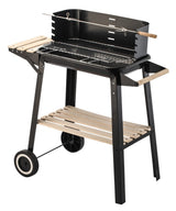 Appliances > Kitchen Appliances > Toasters & Grills - Charcoal Grill BBQ with Manual Rotisserie Stick on Trolley Stand - Garden Yard