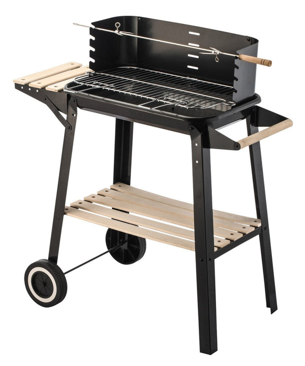 Appliances > Kitchen Appliances > Toasters & Grills - Charcoal Grill BBQ with Manual Rotisserie Stick on Trolley Stand - Garden Yard