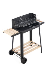 Appliances > Kitchen Appliances > Toasters & Grills - Charcoal Grill BBQ with Manual Rotisserie Stick on Trolley Stand - Garden Yard