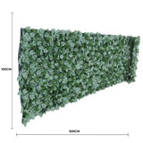 meaurements of 3m by 1m roll of artificial ivy leaf privacy screen with green foliage and shade cloth backing.