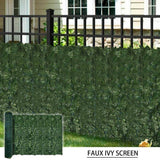 3m by 1m roll of artificial ivy leaf privacy screen with green foliage and shade cloth backing.