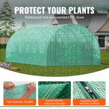 High-density 140g per square metre PE cover with roll-up mesh windows on a backyard greenhouse for sale