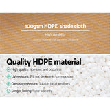 Macro close up of UV stabilized HDPE mono tape knitted sandstone beige shade cloth fabric