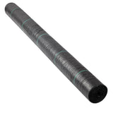 Full 0.915m x 50m roll of UV-resistant black weed mat with green alignment lines for landscaping