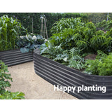 Aluminium grey corrugated raised beds set up in an Australian backyard veggie patch