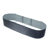 Corrugated raised garden bed measuring 240cm x 80cm x 42cm in aluminium grey