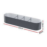 Corrugated raised garden beds set of 2 in an oval design set up in backyard