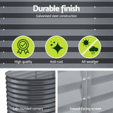 Rounded safety edges on corrugated raised planters in aluminium grey