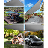 Collage of different uses of a shade sail in various outdoor settings.