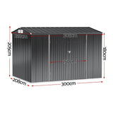 Dimensions of Galvanised steel garden shed 3x2.2m in classic grey