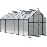 Dimensions of a 5.1m x 2.4m polycarbonate outdoor greenhouse with a heavy-duty aluminium frame