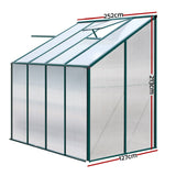 Dimensions of a 2.5m x 1.2 m polycarbonate outdoor greenhouse with a heavy-duty aluminium frame