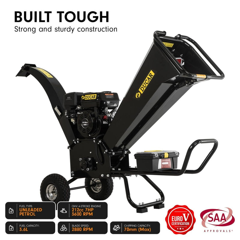  - Ducar K70 7HP Wood Chipper Shredder Mulcher Grinder Petrol in Black - Garden Yard