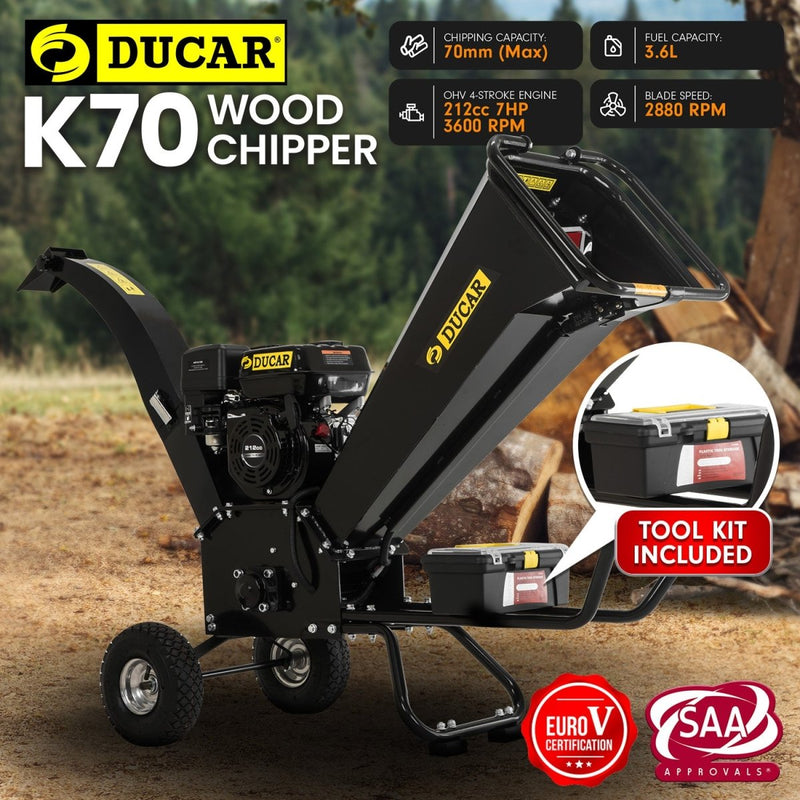  - Ducar K70 7HP Wood Chipper Shredder Mulcher Grinder Petrol in Black - Garden Yard