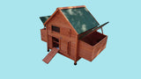 Easy-clean chicken coop featuring 2-way pull-out debris trays and large access doors.