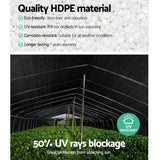 Black agricultural hoop house with  20m roll of 50 percent black UV-stabilised HDPE knitted shade cloth
