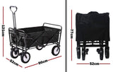  - Foldable Collapsible Wagon Cart Garden Beach Outdoor Shopping Trolley Camping Brake - Black - Garden Yard