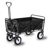 - Foldable Collapsible Wagon Cart Garden Beach Outdoor Shopping Trolley Camping Brake - Black - Garden Yard