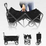 - Foldable Collapsible Wagon Cart Garden Beach Outdoor Shopping Trolley Camping Brake - Black - Garden Yard