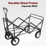  - Foldable Collapsible Wagon Cart Garden Beach Outdoor Shopping Trolley Camping Brake - Black - Garden Yard