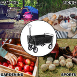  - Foldable Collapsible Wagon Cart Garden Beach Outdoor Shopping Trolley Camping Brake - Black - Garden Yard