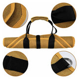 The brown canvas tote folded up into a small, compact size to show a space saving alternative to a traditional felt log basket.