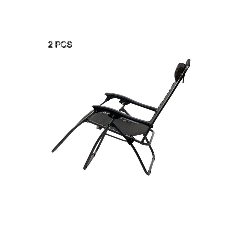 Furniture > Bar Stools & Chairs > Arm Chairs & Recliners - 2 Pcs Zero Gravity Folding Reclining Chair (Black) - Garden Yard