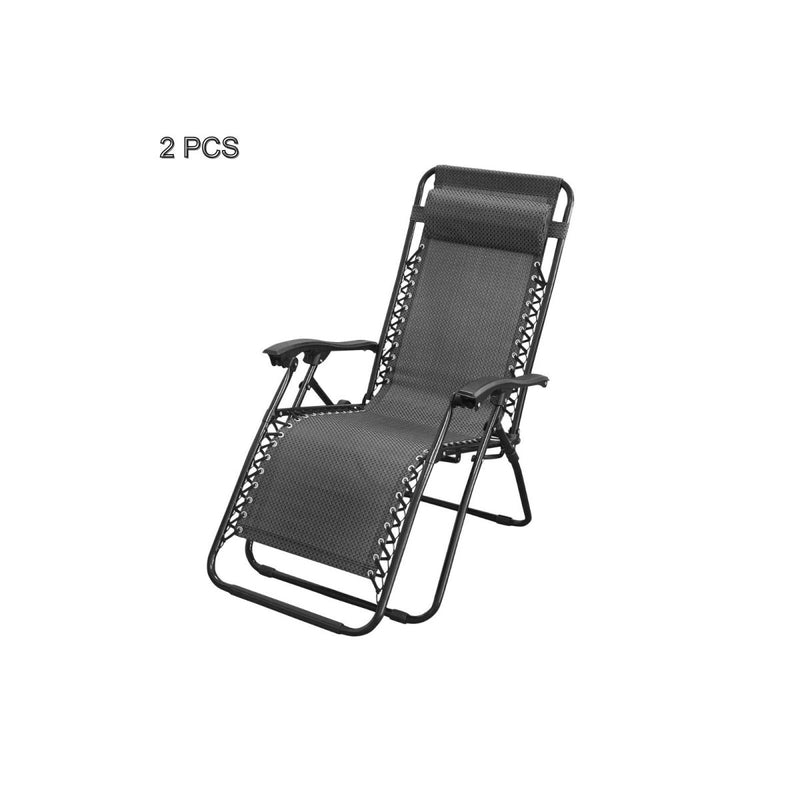 Furniture > Bar Stools & Chairs > Arm Chairs & Recliners - 2 Pcs Zero Gravity Folding Reclining Chair (Black) - Garden Yard