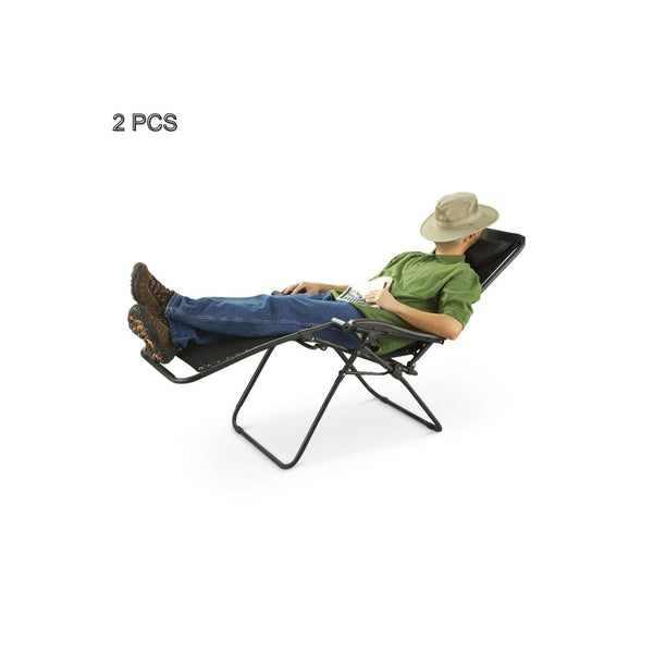 Furniture > Bar Stools & Chairs > Arm Chairs & Recliners - 2 Pcs Zero Gravity Folding Reclining Chair (Black) - Garden Yard