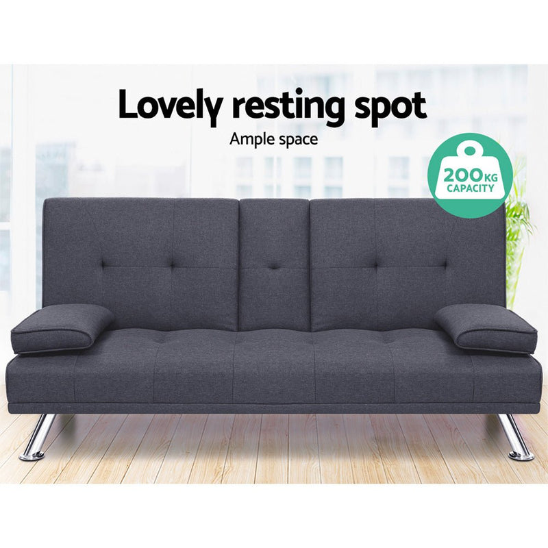 Furniture > Bar Stools & Chairs > Arm Chairs & Recliners - Artiss Sofa Bed 175CM Dark Grey Fabric - Garden Yard