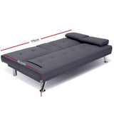 Furniture > Bar Stools & Chairs > Arm Chairs & Recliners - Artiss Sofa Bed 175CM Dark Grey Fabric - Garden Yard