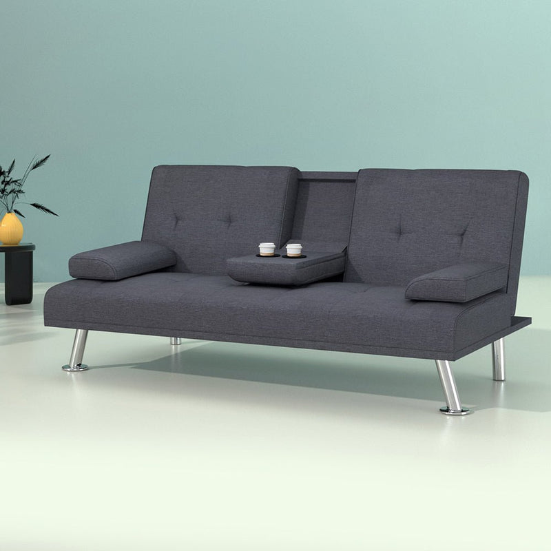 Furniture > Bar Stools & Chairs > Arm Chairs & Recliners - Artiss Sofa Bed 175CM Dark Grey Fabric - Garden Yard