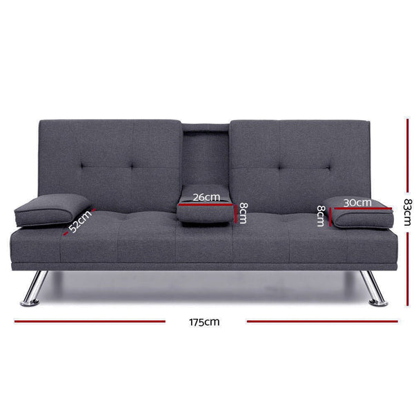 Furniture > Bar Stools & Chairs > Arm Chairs & Recliners - Artiss Sofa Bed 175CM Dark Grey Fabric - Garden Yard