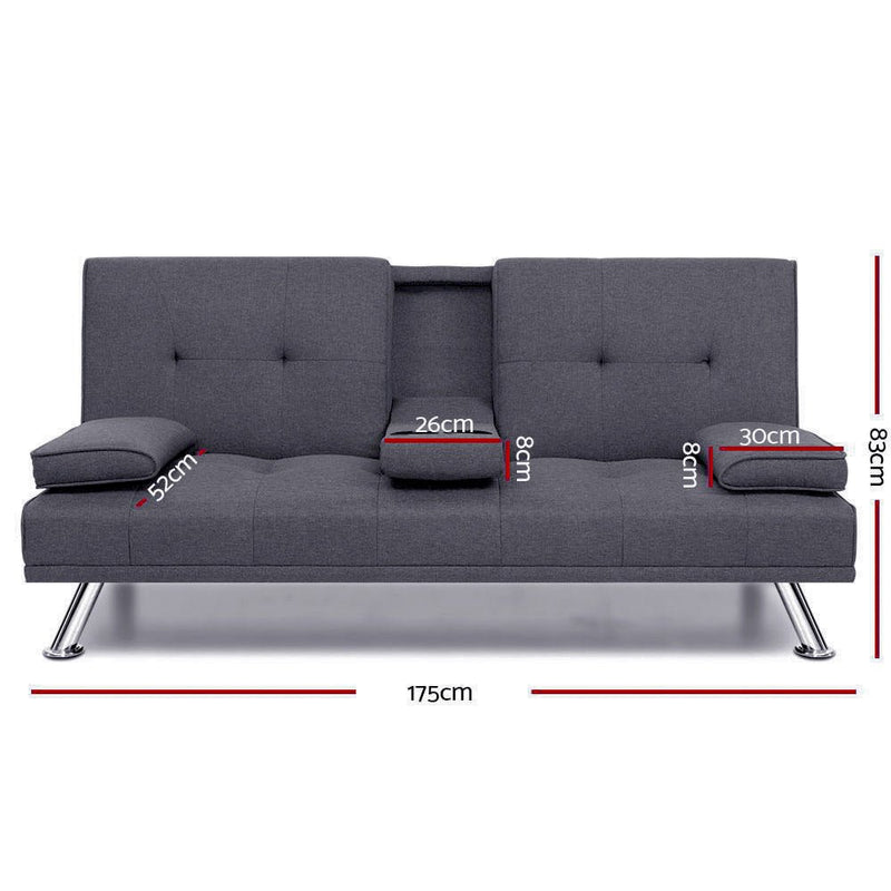 Furniture > Bar Stools & Chairs > Arm Chairs & Recliners - Artiss Sofa Bed 175CM Dark Grey Fabric - Garden Yard