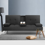 Furniture > Bar Stools & Chairs > Arm Chairs & Recliners - Artiss Sofa Bed 175CM Dark Grey Fabric - Garden Yard