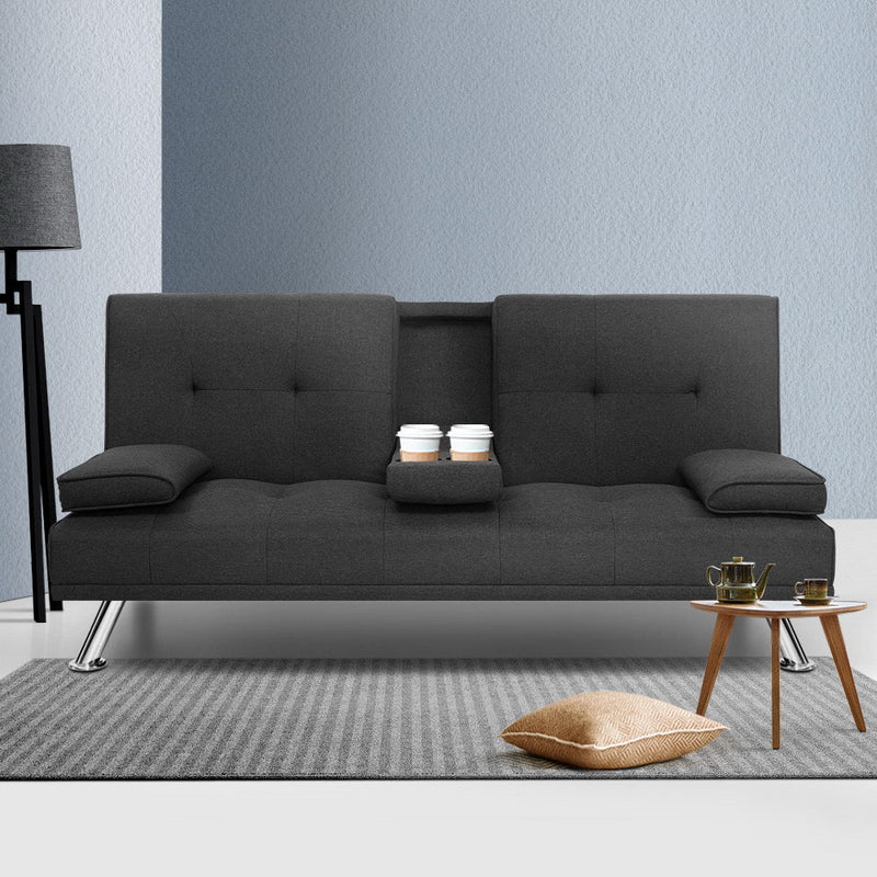 Furniture > Bar Stools & Chairs > Arm Chairs & Recliners - Artiss Sofa Bed 175CM Dark Grey Fabric - Garden Yard
