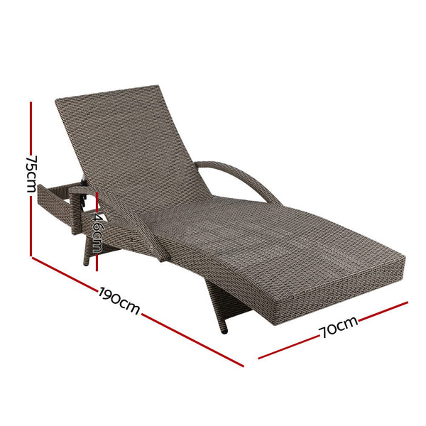 Furniture > Bar Stools & Chairs > Arm Chairs & Recliners - Gardeon 2PC Sun Lounge Wicker Lounger Outdoor Furniture Beach Chair Adjustable Cushion Grey&Beige - Garden Yard