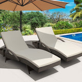 Furniture > Bar Stools & Chairs > Arm Chairs & Recliners - Gardeon 2PC Sun Lounge Wicker Lounger Outdoor Furniture Beach Chair Adjustable Cushion Grey&Beige - Garden Yard