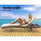 Furniture > Bar Stools & Chairs > Arm Chairs & Recliners - Gardeon 2PC Sun Lounge Wicker Lounger Outdoor Furniture Beach Chair Adjustable Cushion Grey&Beige - Garden Yard