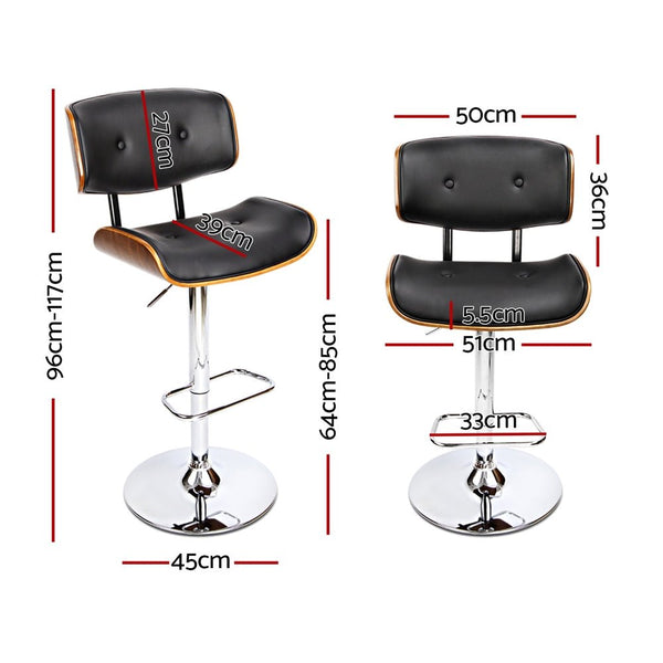 Furniture > Bar Stools & Chairs > Massage Chairs - Artiss 4x Bar Stools Gas Lift Leather Black - Garden Yard