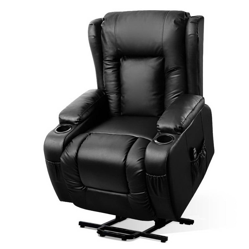Furniture > Bar Stools & Chairs > Massage Chairs - Artiss Recliner Chair Lift Assist Heated Massage Chair Leather Rukwa - Garden Yard