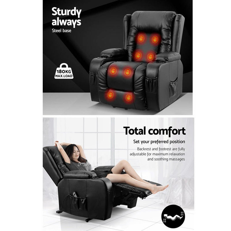 Furniture > Bar Stools & Chairs > Massage Chairs - Artiss Recliner Chair Lift Assist Heated Massage Chair Leather Rukwa - Garden Yard